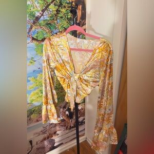 Fashion Nova Floral Yellow and White Blouse